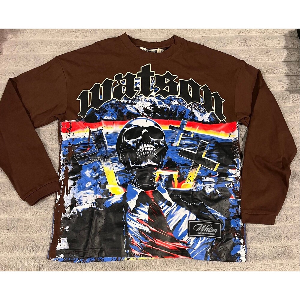 Watson International Takeover World Tour Brown Graphic Long Sleeve Shirt Size S